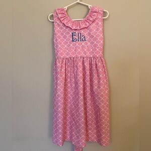 Miley & Kate Pink and white sleeveless dress size 5 with Embroidered “Ella”